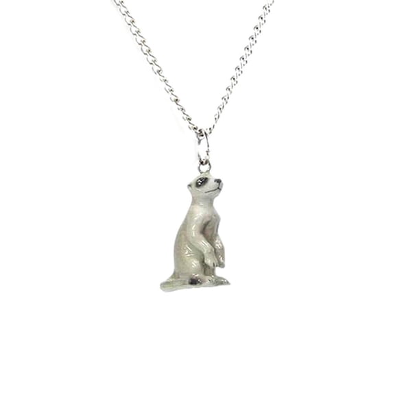 Little Critterz Jewelry White Meerkat - Hand-painted Forest Animal Decorative Figurine - Necklace Pendant Porcelain Jewelry