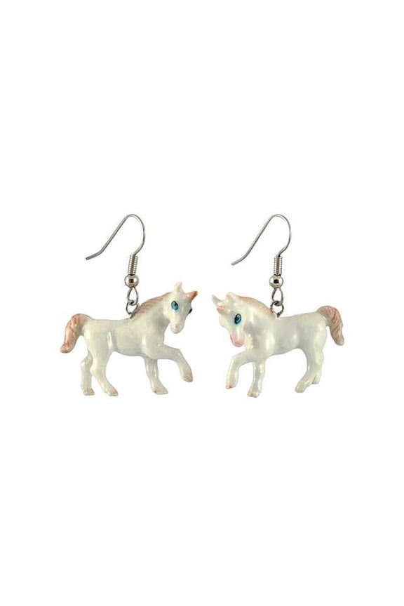 White Unicorn Horse Porcelain Earrings, Hand-Painted Fantasy Jewelry, Fashionable Wearable Accessory, Gift for Unicorn and Fantasy Lovers