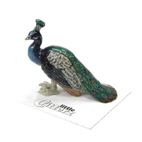 Little Critterz Peacock "Shimmer" Bird Handcrafted - Home Decor Bird Decorative Figurine Birthday Gift - Miniature Porcelain Figurine