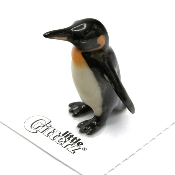 Little Critterz Penguin King Stanley Hand-painted - Home Decor Bird Birthday Gift Decorative Figurine - Miniature Porcelain Figurine