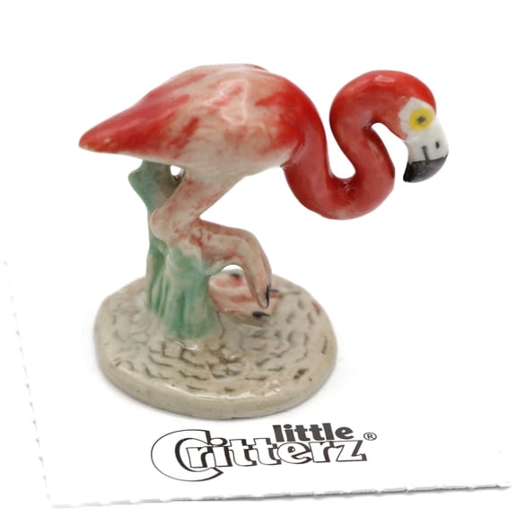 Little Critterz Red Flamingo Wade Hand-painted - Home Decor Bird Birthday Gift Decorative Figurine - Miniature Porcelain Figurine