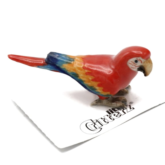 Little Critterz Red Macaw "Scarlet" Hand-painted - Home Decor Bird Birthday Gift Decorative Figurine - Miniature Porcelain Figurine