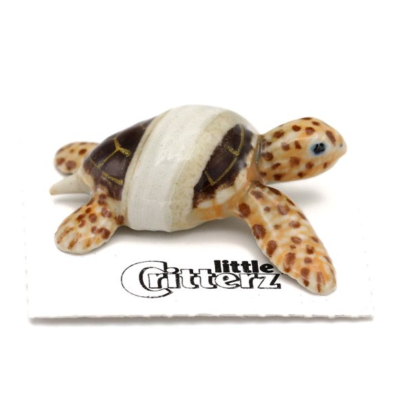 Little Critterz Rescue Sea Turtle "Caretta" Reptile - Hand-painted Home Decor Reptile Decorative Figurine - Miniature Porcelain Figurine