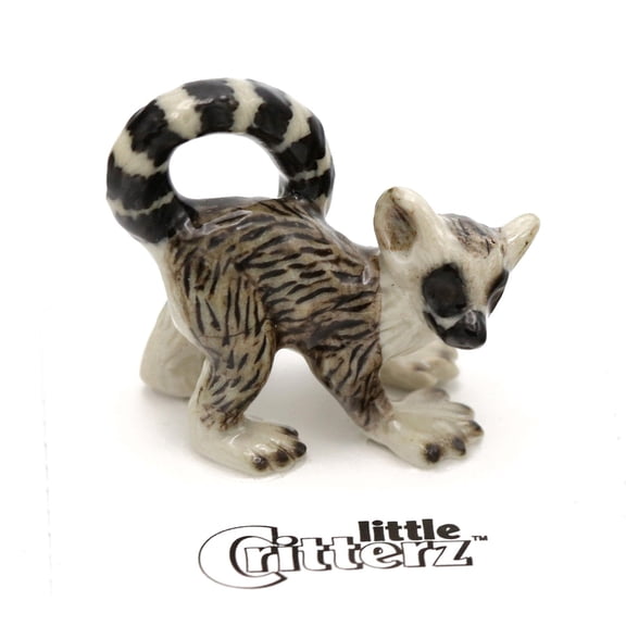 Little Critterz Ring-tailed Lemur African "Maddie" - Hand-painted Home Decor Animal Decorative Figurine - Miniature Porcelain Figurine