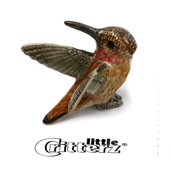 Little Critterz Rufous Hummingbird "Rusty" Bird - Hand-painted Home Decor Bird Decorative Figurine - Miniature Porcelain Figurine