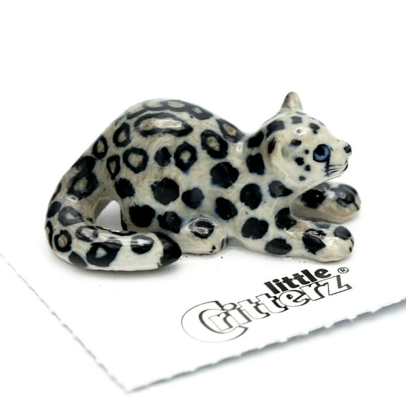 Little Critterz Snow Leopard Cub King Hand-painted - Home Decor Animal Decorative Figurine Birthday Gift - Miniature Porcelain Figurine