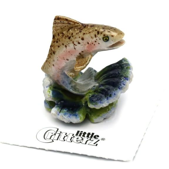 Little Critterz Trout Fish "Angler" Reptile - Handcrafted Home Decor Reptile Decorative Figurine - Miniature Porcelain Figurine