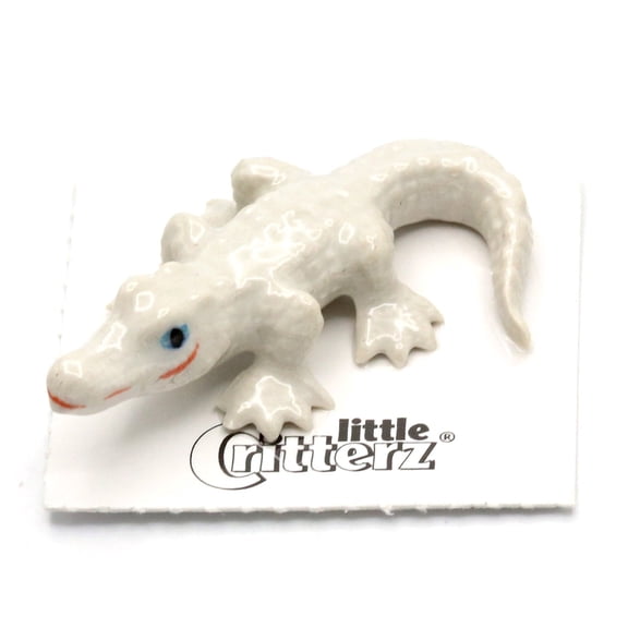 Little Critterz White Alligator Luke Reptile Hand-painted - Home Decor Reptile Decorative Figurine - Miniature Porcelain Figurine