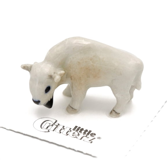 Little Critterz White Buffalo Lightning Animal - Hand-painted Home Decor Animal Decorative Figurine - Miniature Porcelain Figurine