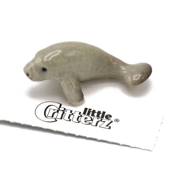 Little Critterz White Manatee "Sirenia" Handcrafted - Home Decor Reptile Decorative Figurine Birthday Gift - Miniature Porcelain Figurine