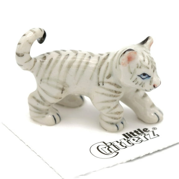 Little Critterz White Tiger Cub Asia Animal Hand-painted - Home Decor Animal Decorative Figurine - Miniature Porcelain Figurine