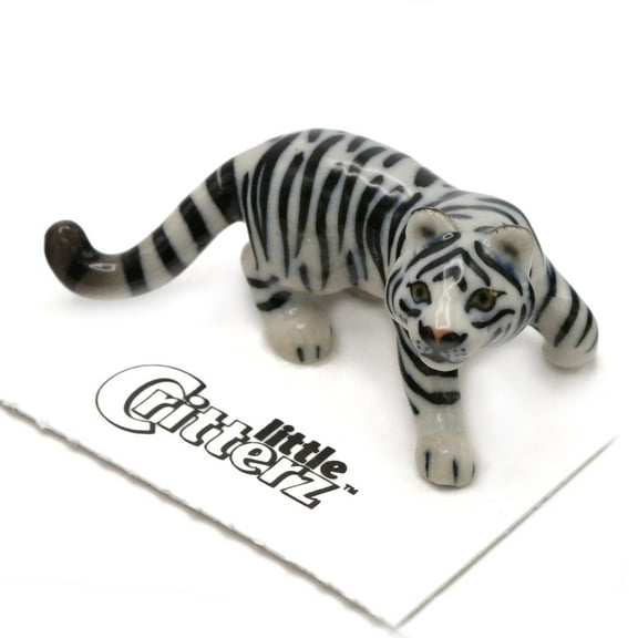 Little Critterz White Tiger "Raja" Animal Handcrafted - Home Decor Animal Decorative Figurine Birthday Gift - Miniature Porcelain Figurine