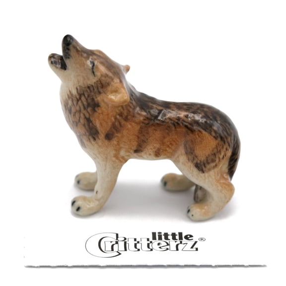 Little Critterz Wolf Howling Wolf "Lobo" Hand-painted - Home Decor Animal Decorative Figurine Birthday Gift - Miniature Porcelain Figurine