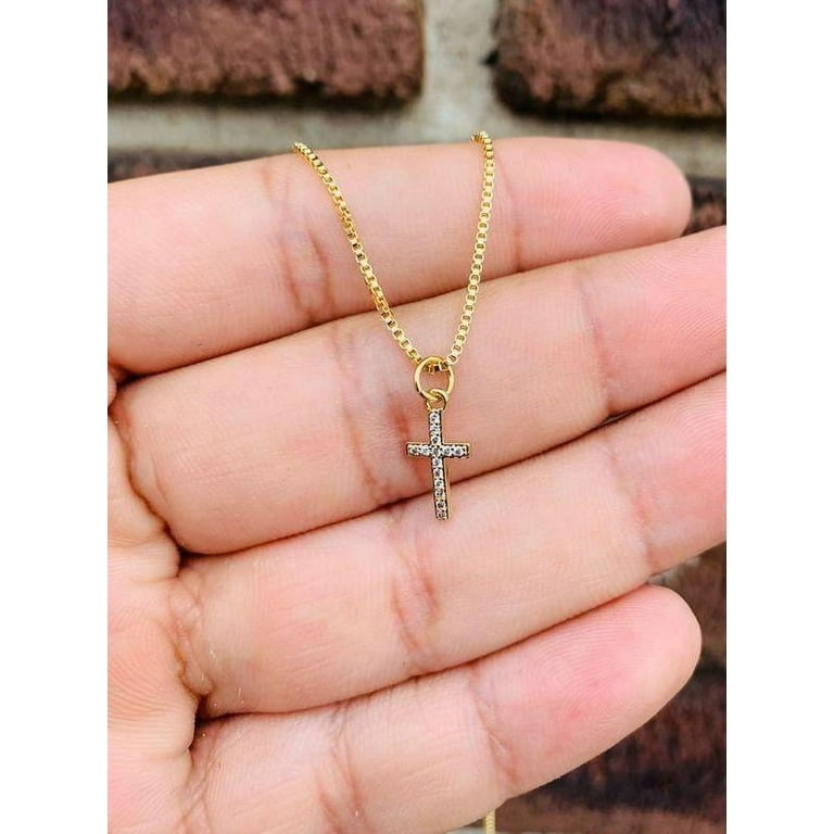 Little Cross Necklace for Women / Box Link Chain 20