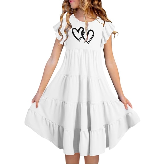 Little Cute Dresses For Girls Double Layer Flutter Sleeve Flowy A Line Casual Gradient Midies Girls Beach Dress Size 8-9T