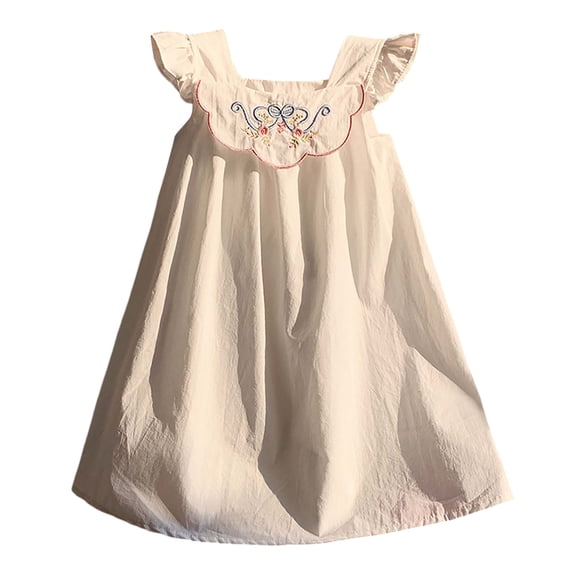Little Cute Dresses For Girls Floral Embroidered Sleeveless Kids Girls Beach Dress Size 6-7T