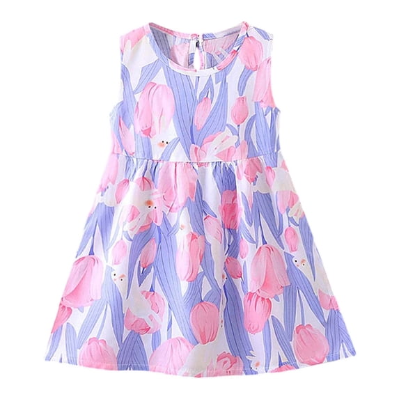 Little Cute Dresses For Girls Floral Sleeveless Casual Children Girls Floral Dress Size 6-7T