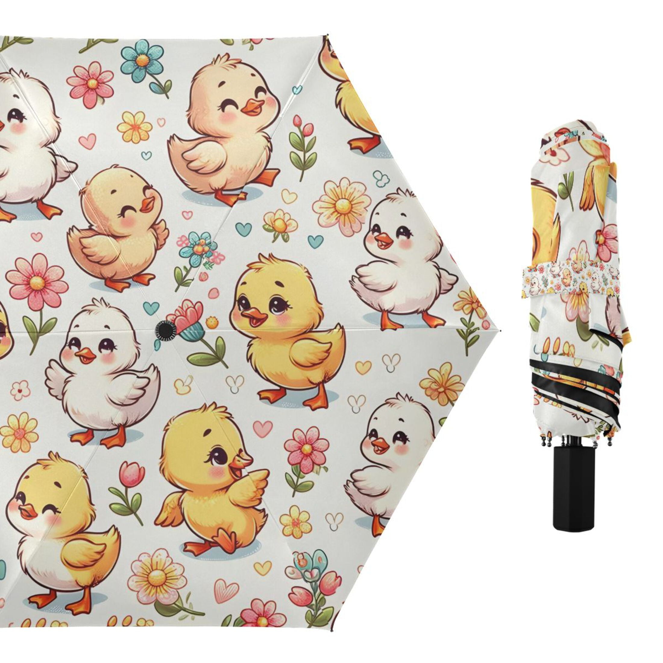 Little Cute Duck Compact Sun Umbrella Windproof Travel Umbrellas for Rain Strong Portable UV Protection