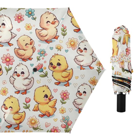 Little Cute Duck Compact Sun Umbrella Windproof Travel Umbrellas for Rain Strong Portable UV Protection