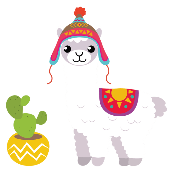 Little Cute Llama Artwork with Cactus Vinyl Wall Decal - Beautiful Art of a Zoo Animal with Creative Design for Kid's and Nursery Room Wall Decoration 20" x 20"