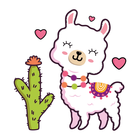 Little Cute Llama Artwork with Cactus Design Vinyl Wall Decal - Beautiful Art of a Zoo Animal for Kid's and Nursery Room Wall Decoration 20" x 23"