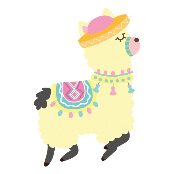 Little Cute Llama Artwork with Party Design Vinyl Wall Decal - Beautiful Art of a Zoo Animal for Kid's and Nursery Room Wall Decoration 20" x 30"