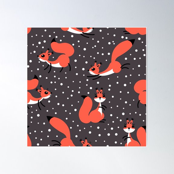 Little Cute Red Squirrels Poster Wall Art, Modern Wall Decor For Living Room Bedroom, 17x17 UNFRAMED