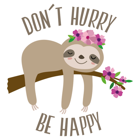Little Cute Sloth Cozy Hanging in the Branch Artwork Vinyl Wall Decal - Don't Hurry Be Happy Phrase with Beautiful Art of a Lazy Zoo Animal with Creative Design for Kid's and Nursery Room Wall Decorat