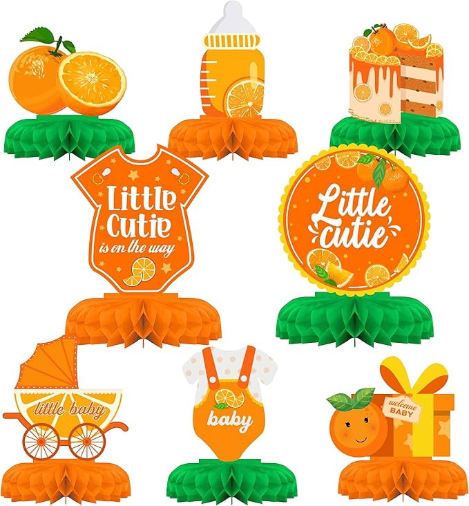 Little Cutie Baby Shower Decoration Little Cutie Table Centerpiece, Clementine Orange Honeycomb Centerpieces Tabletop Supplies for Tangerine Themed Baby Shower, Wedding & Birthday Party