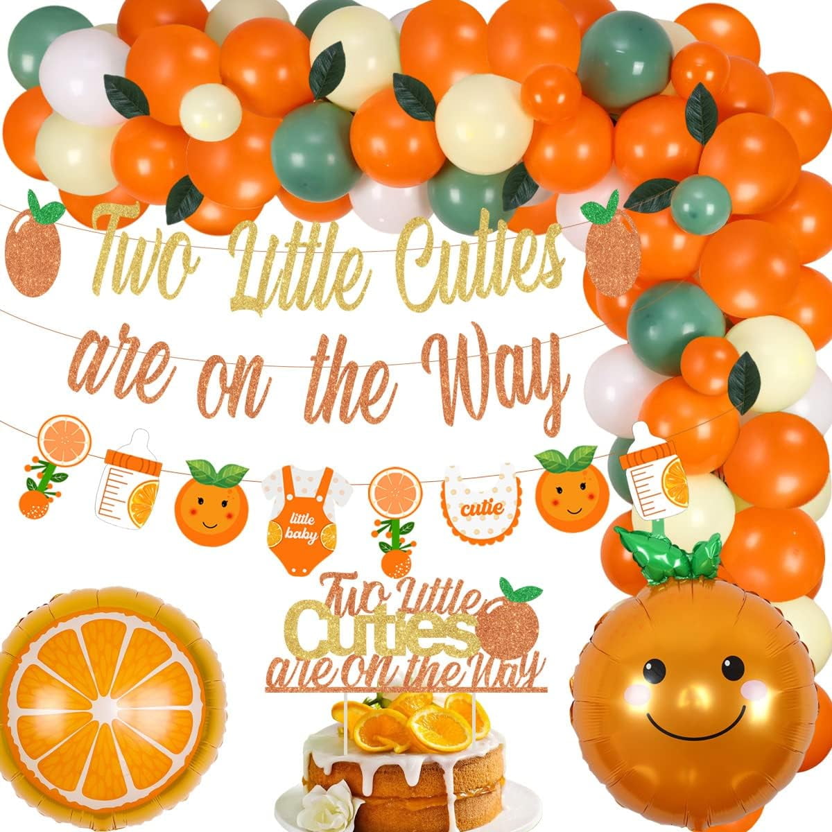 Little Cutie Baby Shower Decorations Birthday Party Supplies Kit for Two Little Cuties, Orange