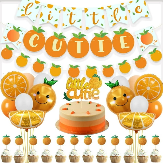 Little Cutie Baby Shower Decorations Orange Birthday Party Supplies Kit, Little Cutie Banner Cake Cupcake Toppers Decorations for Summer Orange Citrus Theme Party Supplies Tangerine Birthday Party
