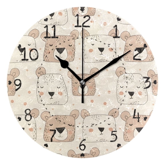 Little Cutie Bear Faces Round Wall Clock Silent Analog Battery Operated Black Pointer Home Decor 9.84" Diameter