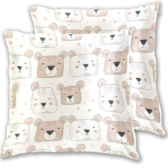 Little Cutie Bear Faces Throw Pillow Covers Pillowcases 20 x 20 Inch Home Decor 2 Packs for Bedroom Sofa