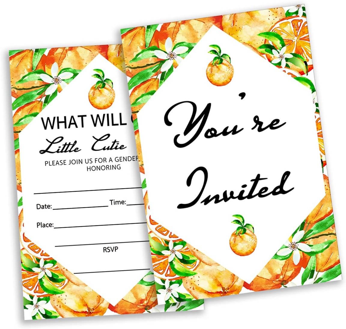 Little Cutie Gender Reveal Party Invitations 20 Pack with Envelopes Orange Gender Neutral