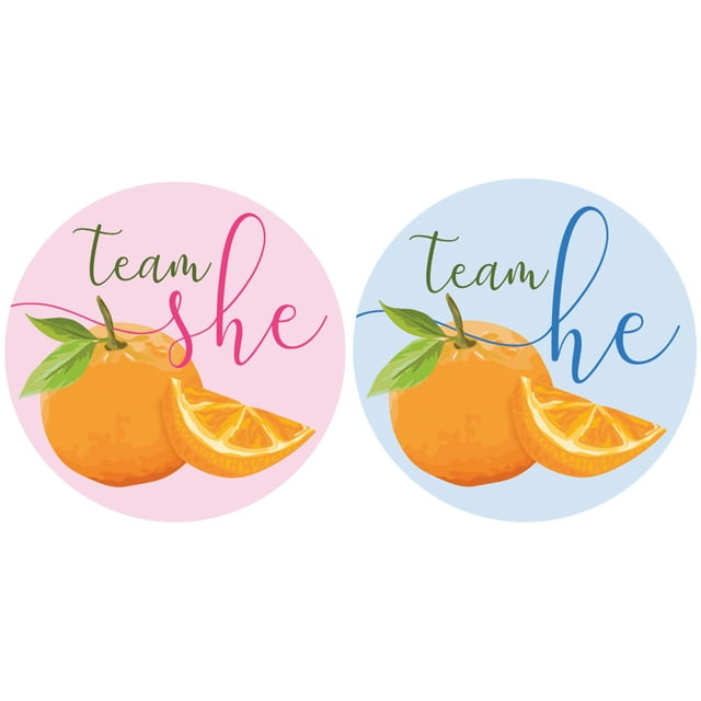 Little Cutie Gender Reveal Stickers | Oranges - Team He or She Stickers ...