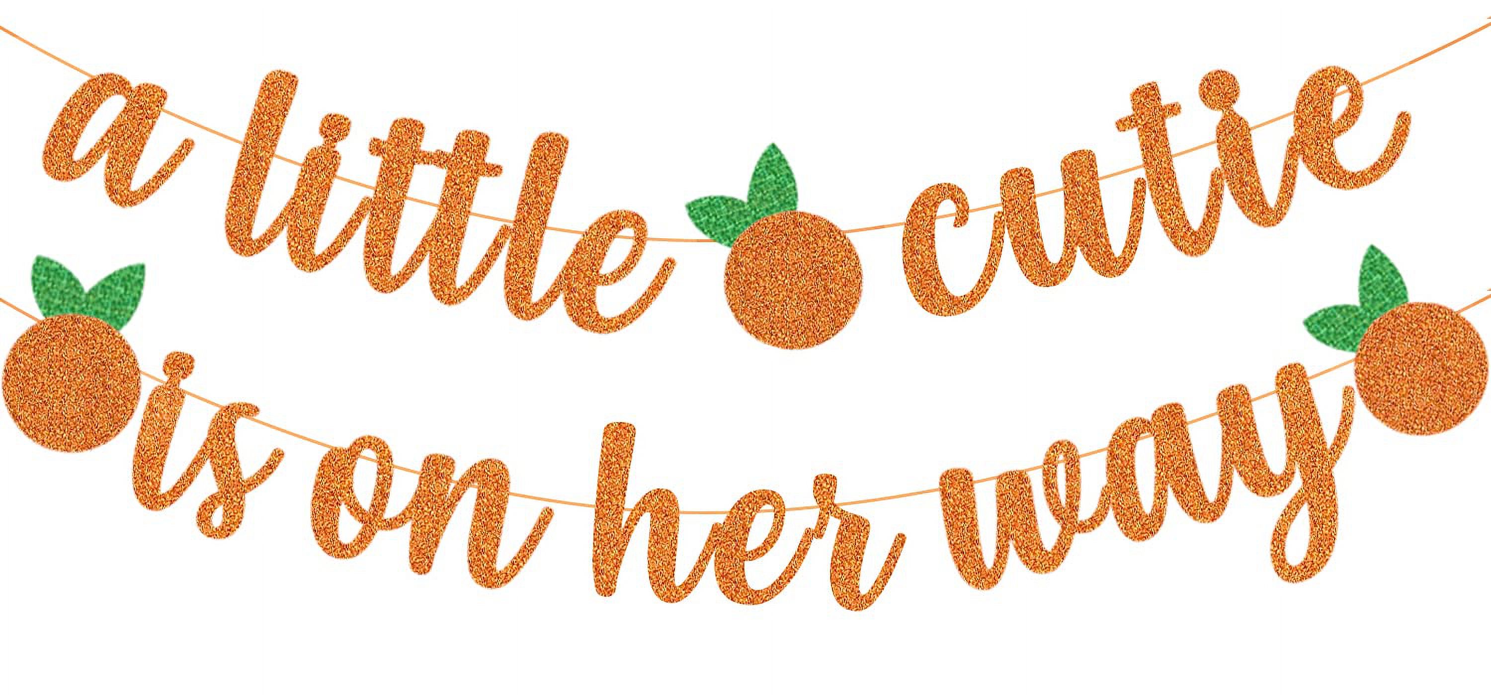 Glitter Orange “A Little Cutie Is On The Way” Banner – Pre-Strung Baby Shower Decor, Gender Reveal, Backdrop Sign
