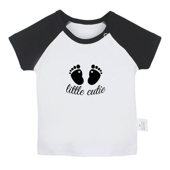 Little Cutie Novelty T shirt For Baby, Newborn Babies T-shirts, Infant Tops, 0-24M Kids Graphic Tees Clothing (Short Black Raglan T-shirt, 6-12 Months)
