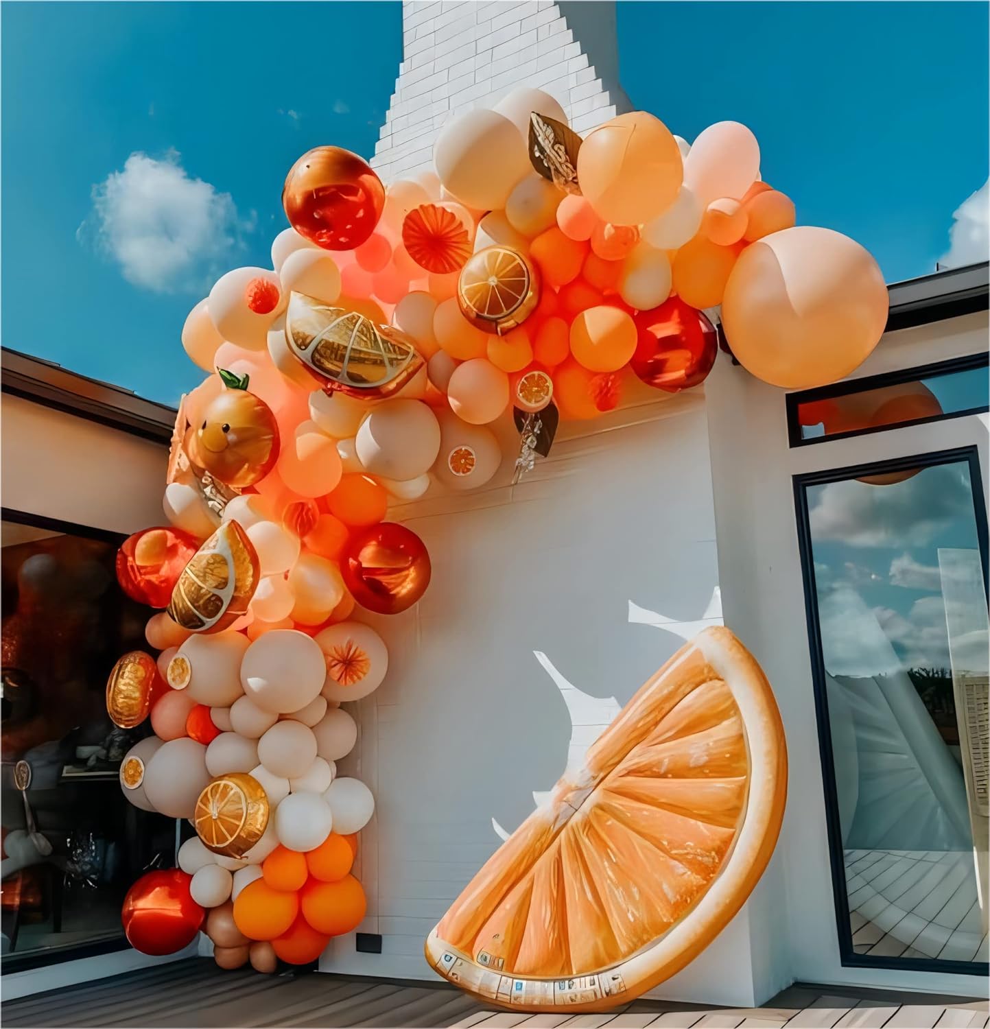 Little Cutie Orange Balloon Garland Arch Kit Macaron Orange and White