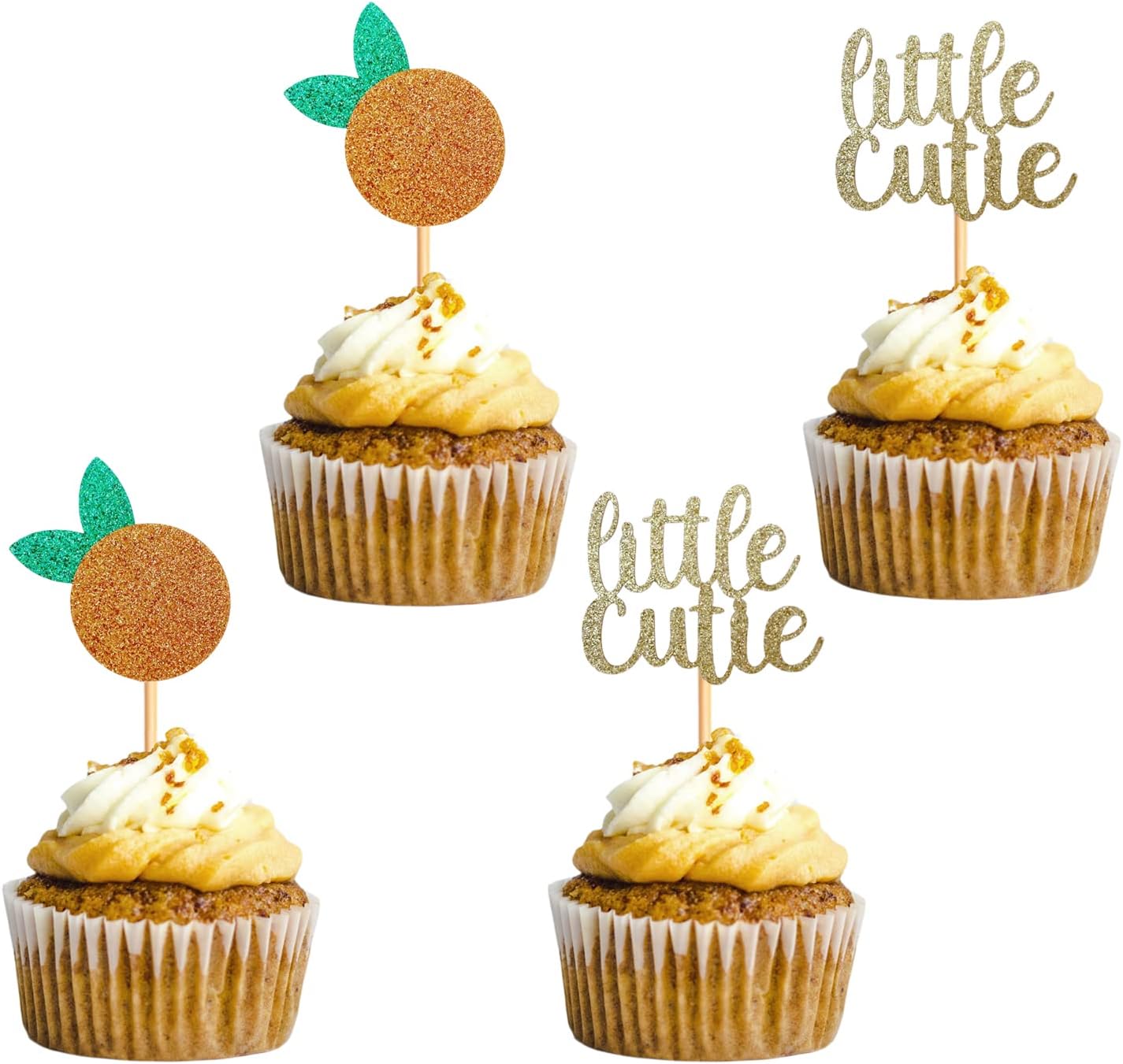 Little Cutie Oranges Glitter Cupcake Toppers 36pcs Citrus Theme Baby Shower & Party Picks for