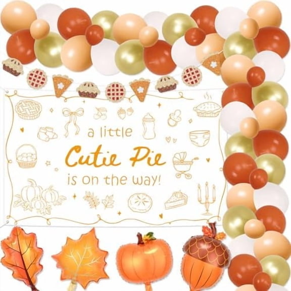 Little Cutie Pie Baby Shower Decorations Kit with A Little Cutie Pie on The Way Tapestry Backdrop Balloon Arch Pie Garland for Fall Thanksgiving Baby Shower Decorations
