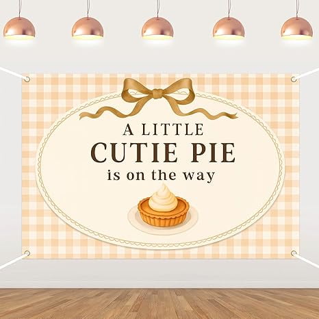 A Little Cutie Pie is on The Way Backdrop Cutie Pie Baby Shower Decorations Brown Gingham Bow Backdrop Banner for Vintage Baking Cookie Sweet as Pies Baby Shower Photo Booth Props 5 * 3ft