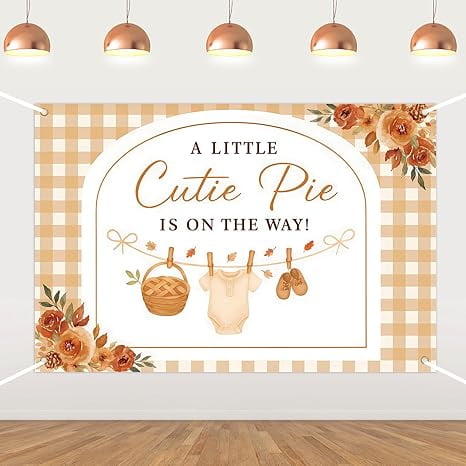A Little Cutie Pie is on The Way Backdrop Cutie Pie Baby Shower Decorations Orange Yellow Gingham Floral Backdrop Banner for Fall Baking Cookie Sweet as Pies Baby Shower Photo Booth Props 5 * 3ft