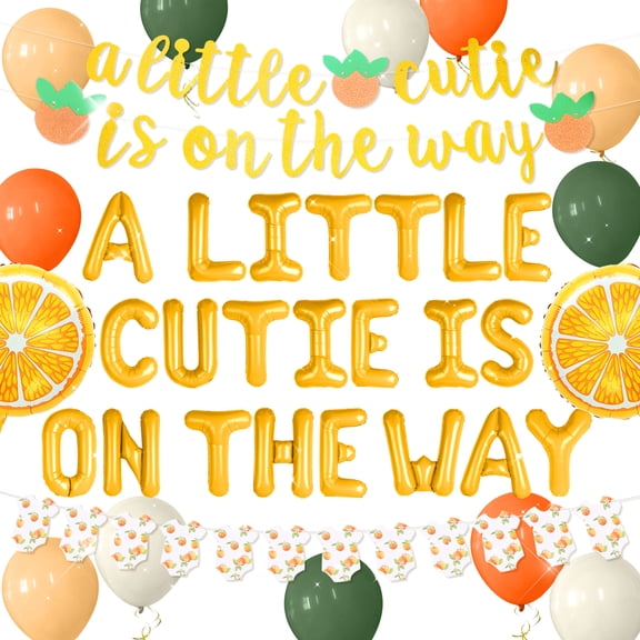 Little Cutie Themed Party Decorations Set - Orange & Gold Balloon Kit with Banner & Garland for Celebratory Gatherings