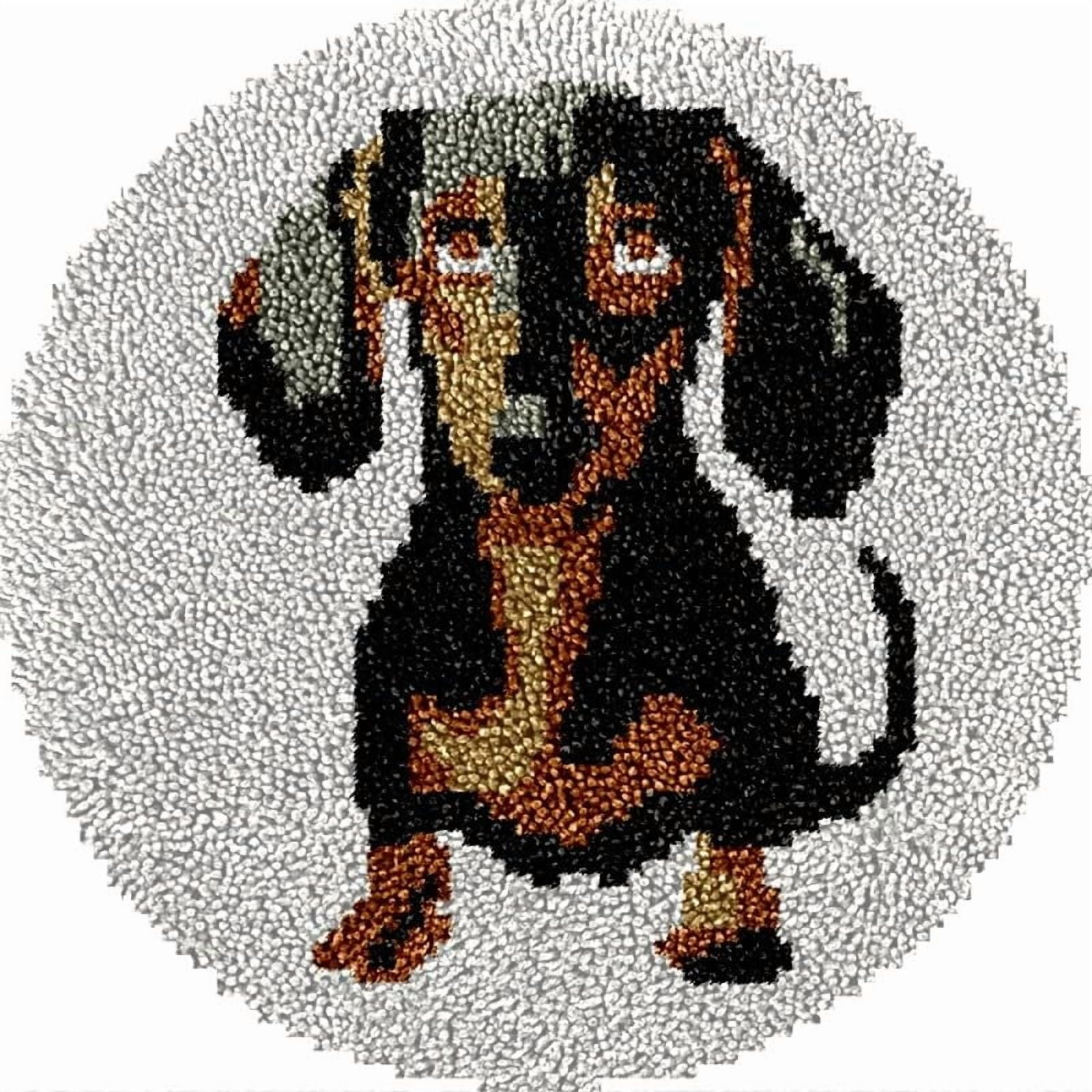 Dachshund Round Shape Latch Hook Rug Kits Set for Starter Crochet Hook Cushion Mat Sofa Seat Cushion Crocheting Kits with Preprinted Canvas Crochet Yarn Kits 50X50cm (ui54)