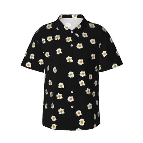 Little Daisy Hawaiian Shirts For Men, Summer Short-Sleeve Relaxed-Fit Button-Down Shirts Small