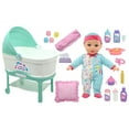 thumbnail image 1 of Little Darlings: 12" Bassinet Baby Doll Set - Teal, Pink, Stars - Soft Body Doll, Plastic Bassinet, Accessories, New Adventures, Toddler Kids Ages 2+, 1 of 7