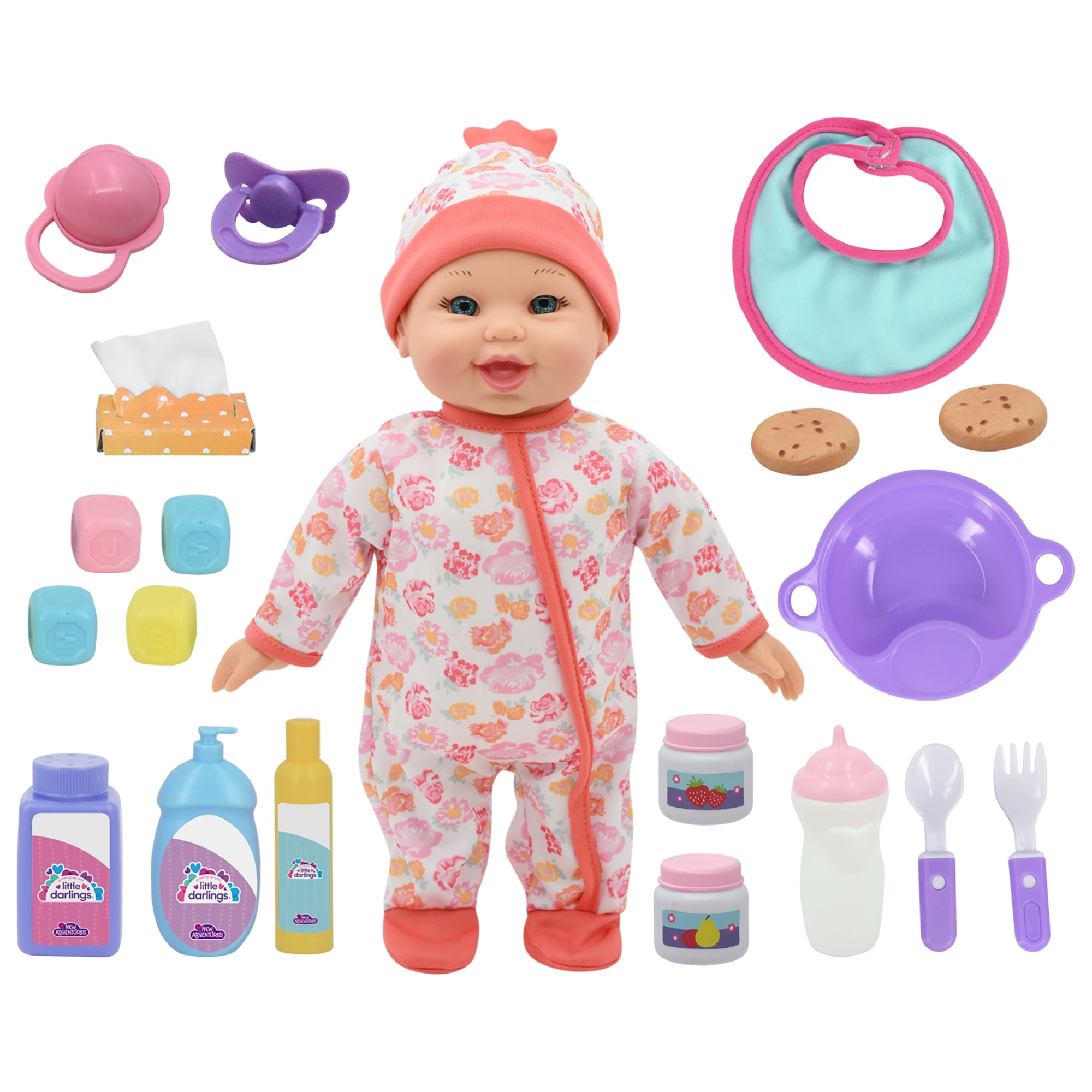 Little Darlings: Bouncing Baby Playset - 12" Doll - Pink & White - 10 pc Care Accessories, Bounces & Giggles, Soft Body, Interactive Toy, Kids Age 2+