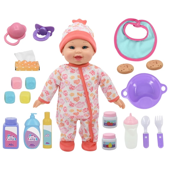 Little Darlings: Bouncing Baby Playset - 12" Doll - Pink & White - 10 pc Care Accessories, Bounces & Giggles, Soft Body, Interactive Toy, Kids Age 2+