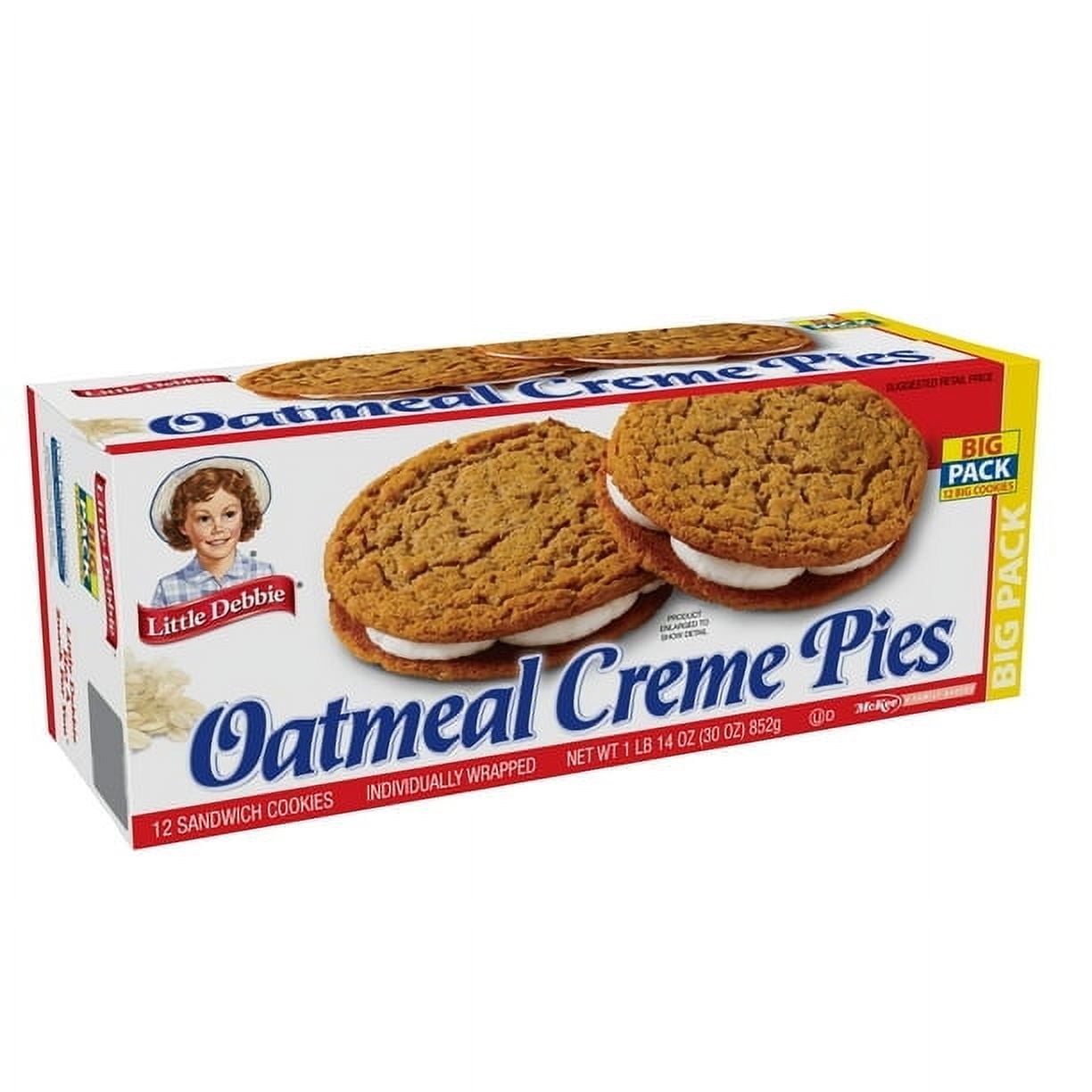 Little Debbie Big Pack Oatmeal Crème Pies, 30 oz (12 count),3pack