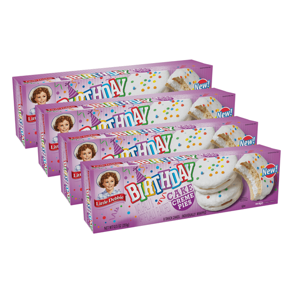Little Debbie Birthday Cake Creme Pies, 4 Boxes, 32 Individually Wrapped Sandwich Cookies